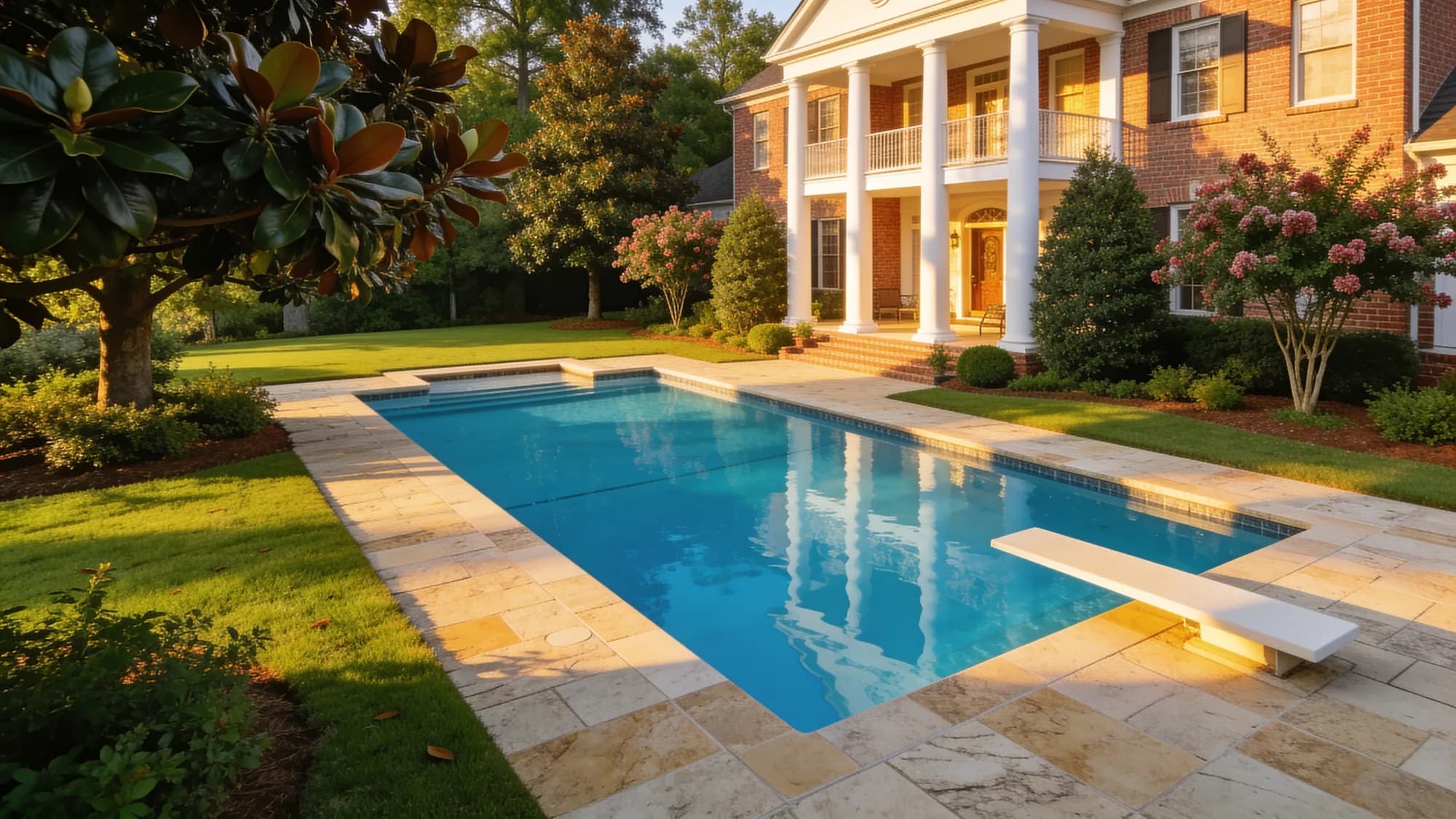 Classic rectangular pool with diving board